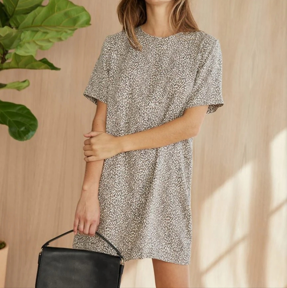 Jenni Kayne Dress Womens M Leopand‎ Print TShirt Dress Short Sleeve Viscose